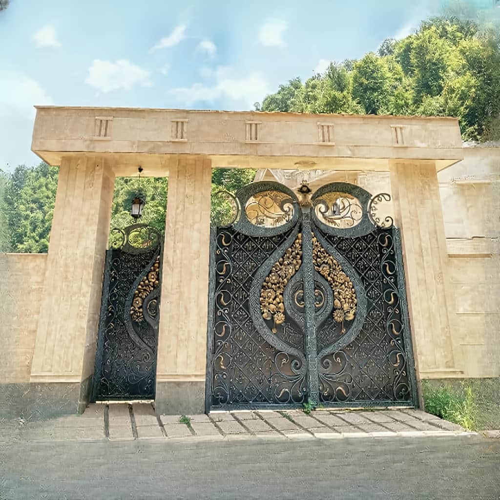 خرید درب فلزی دسته گل نمای سنگی