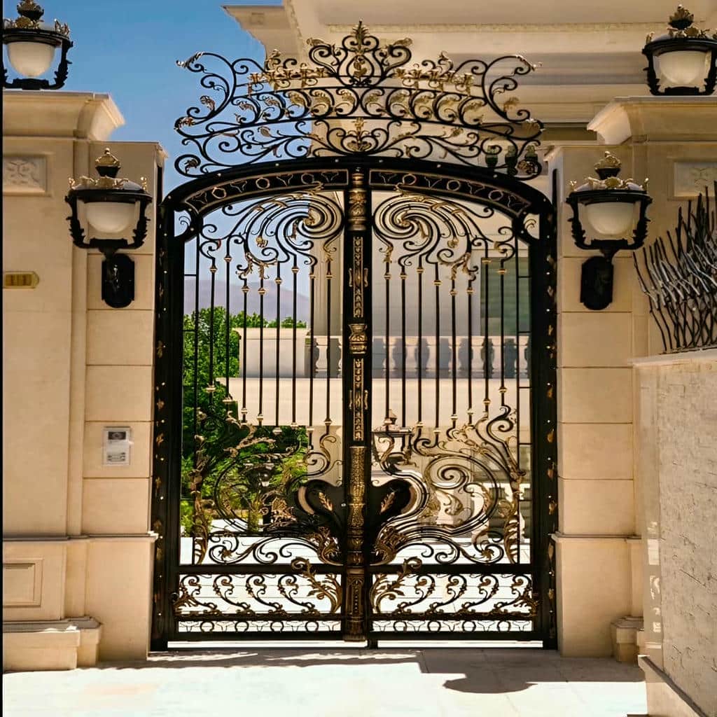 قیمت درب پارکینگ حیاط فرفورژه طرح ویلا در لواسان قیمت درب پارکینگ حیاط فرفورژه طرح ویلا در لواسان