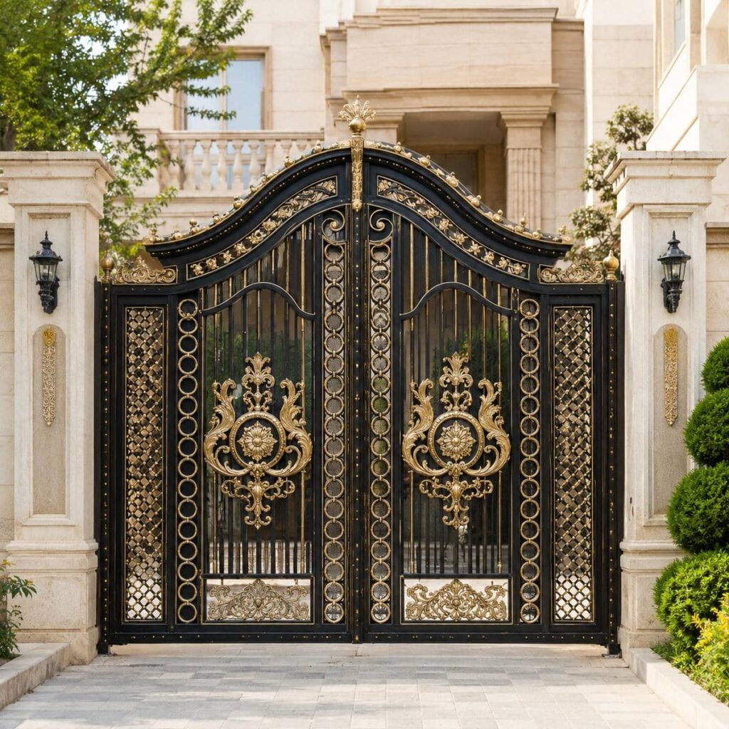 خرید درب پارکینگ مشکی طلایی مدرن