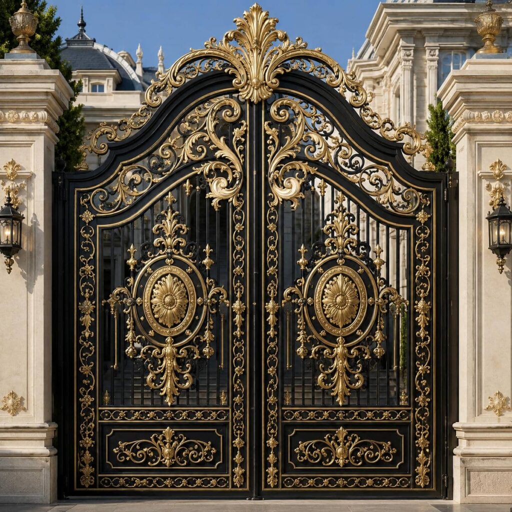 سفارش درب پارکینگ مشکی طلایی فرفورژه