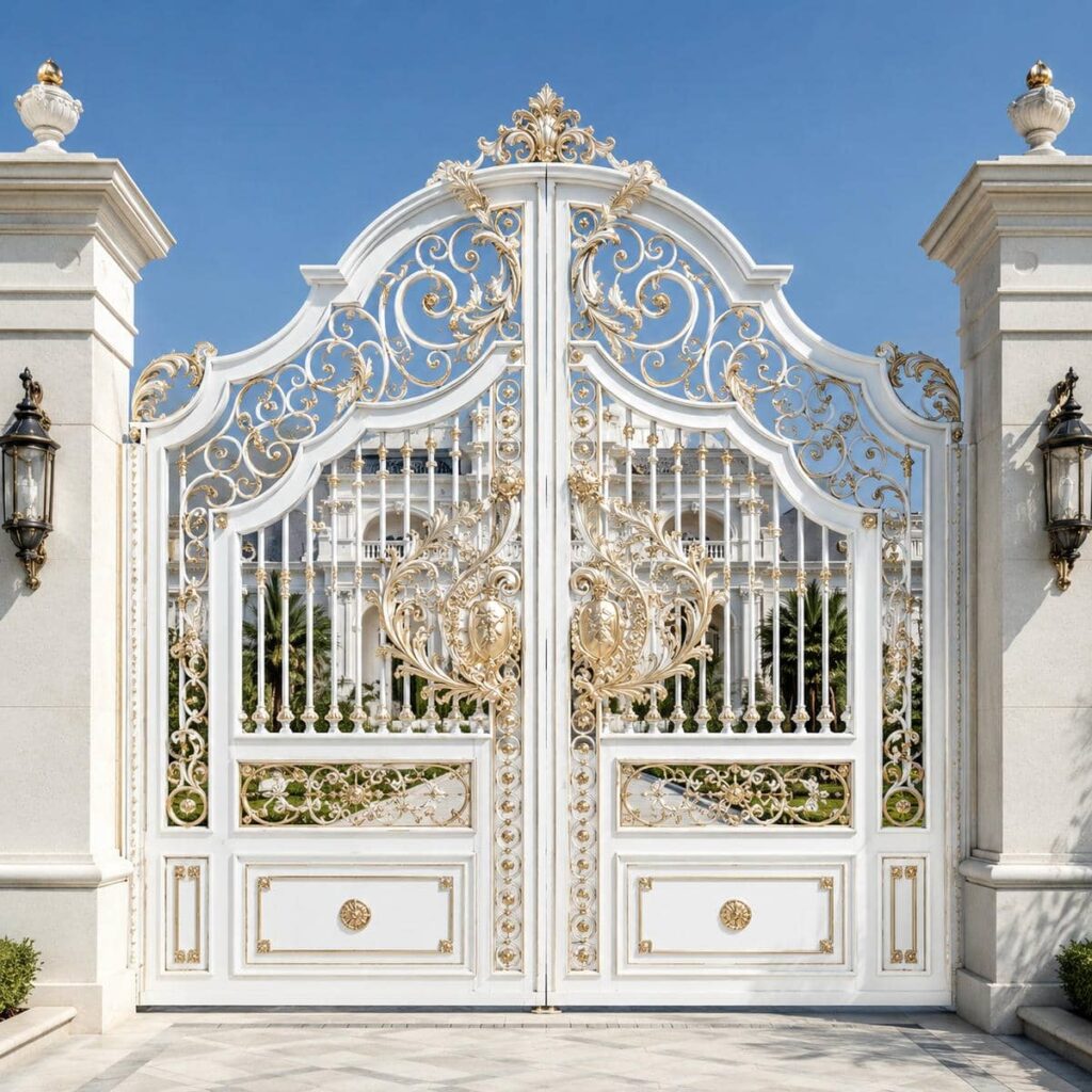 خرید درب حیاط سفید طلایی
