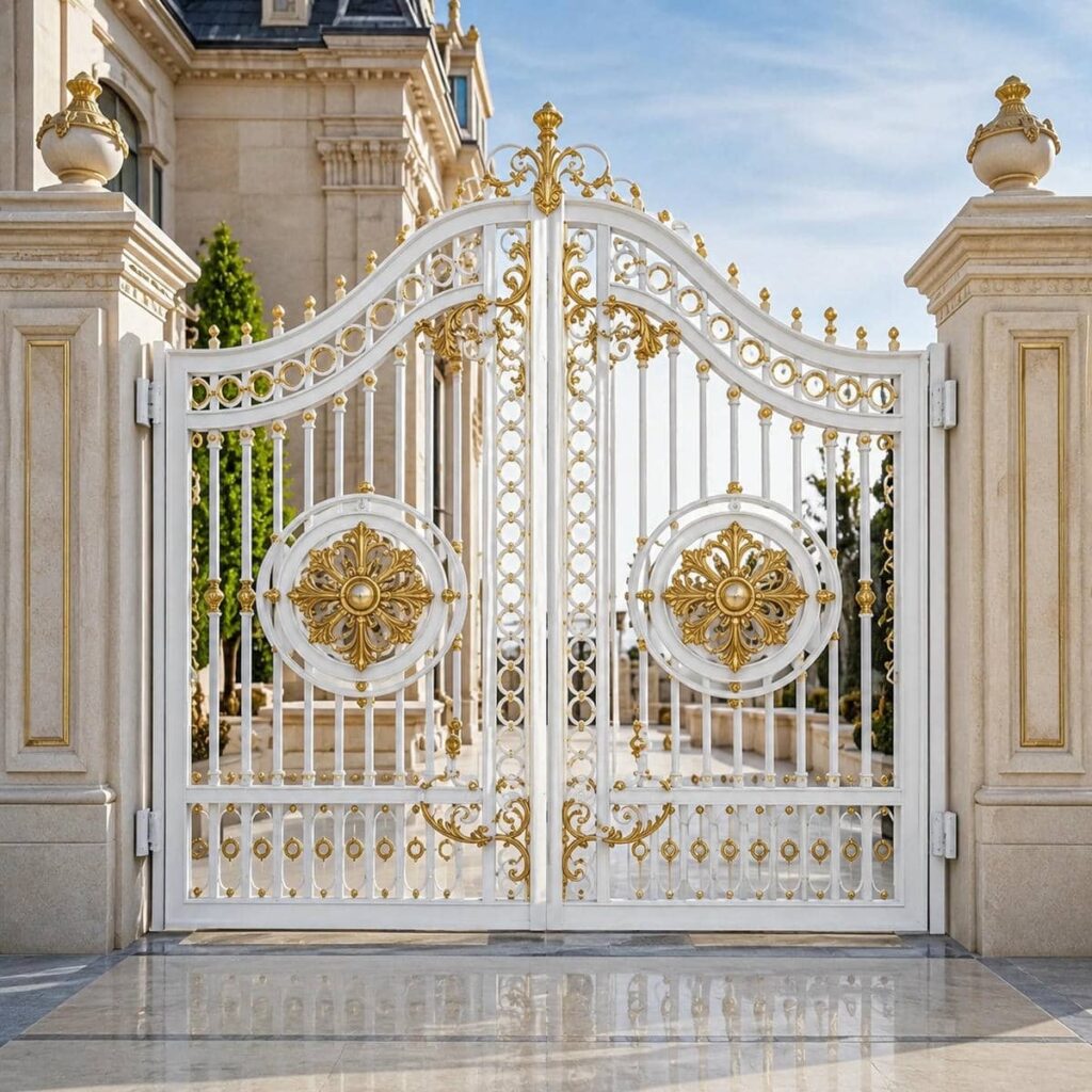 8 مدل درب حیاط سفید طلایی