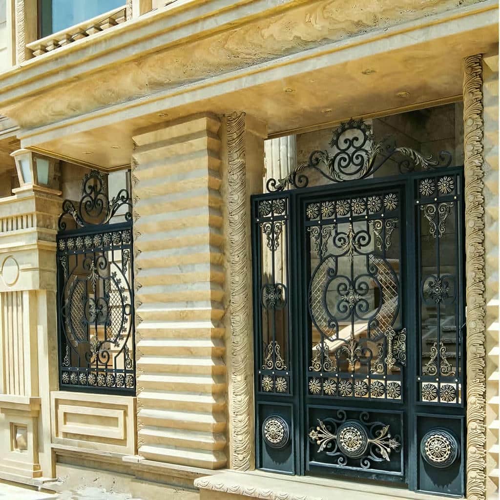 ساخت درب پارکینگ برش لیزری طرح هندسی شش‌ضلعی