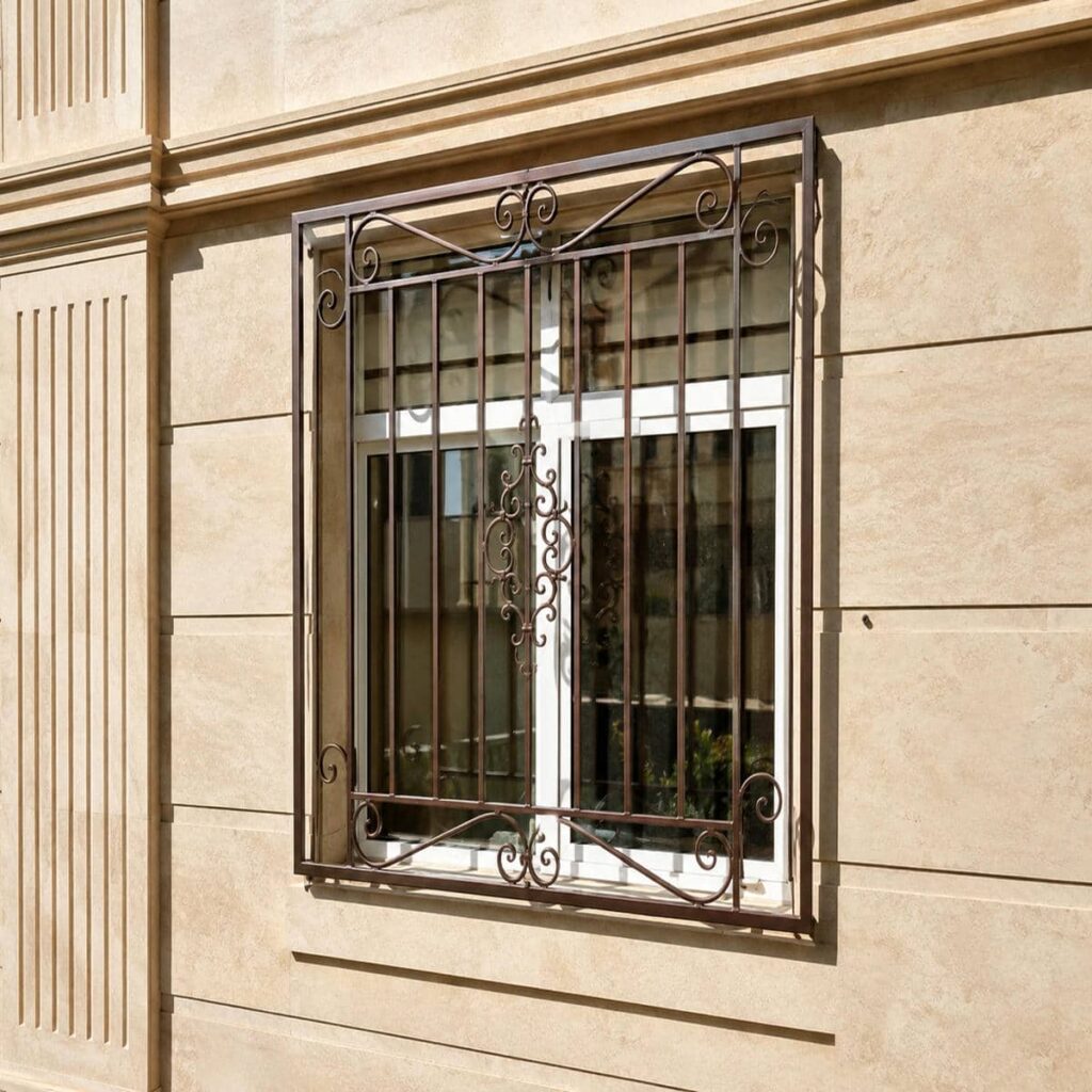 فروش نرده پنجره فرفورژه گل دار با طرح کلاسیک