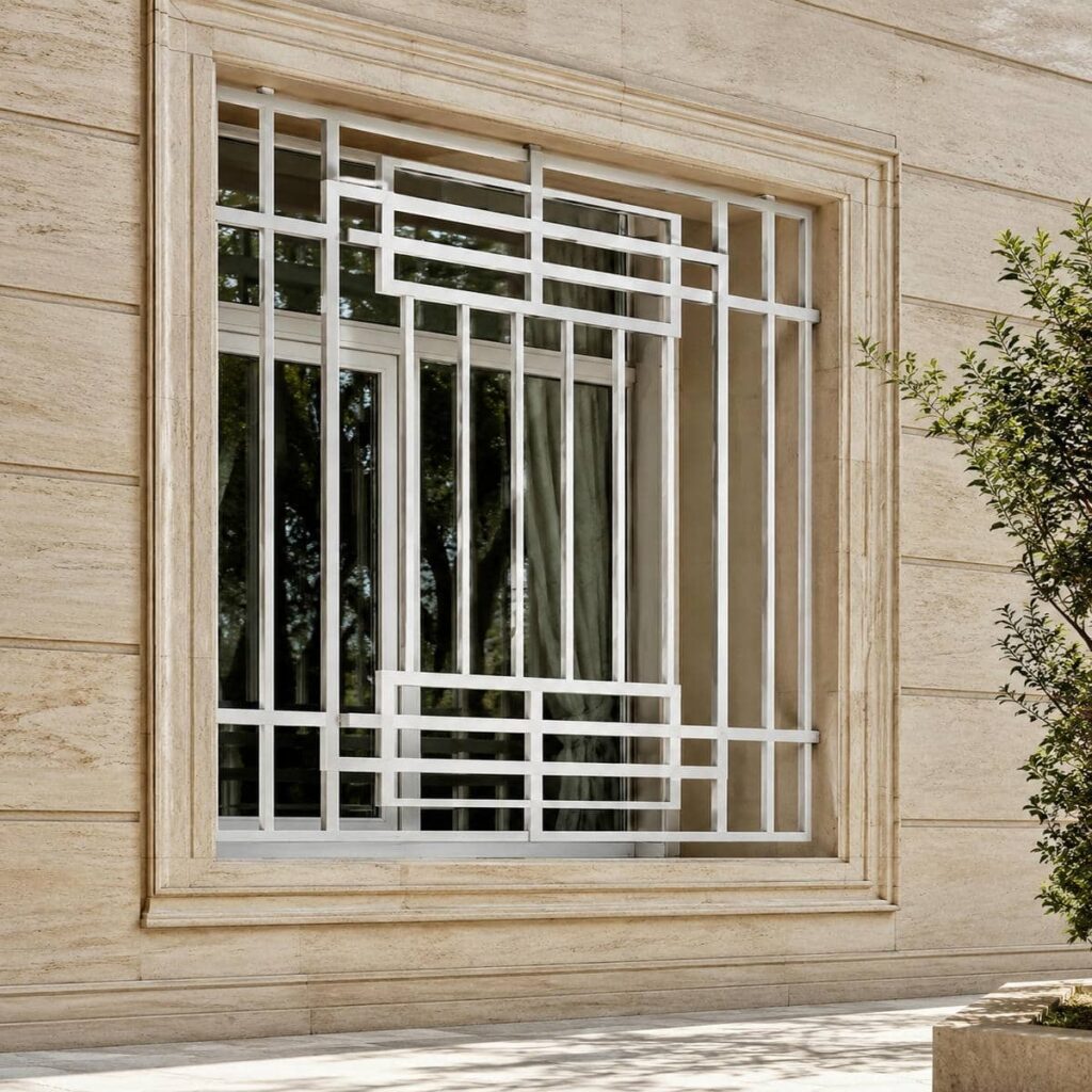 نرده پنجره ساده پروفیلی با چیدمان عمودی منظم
